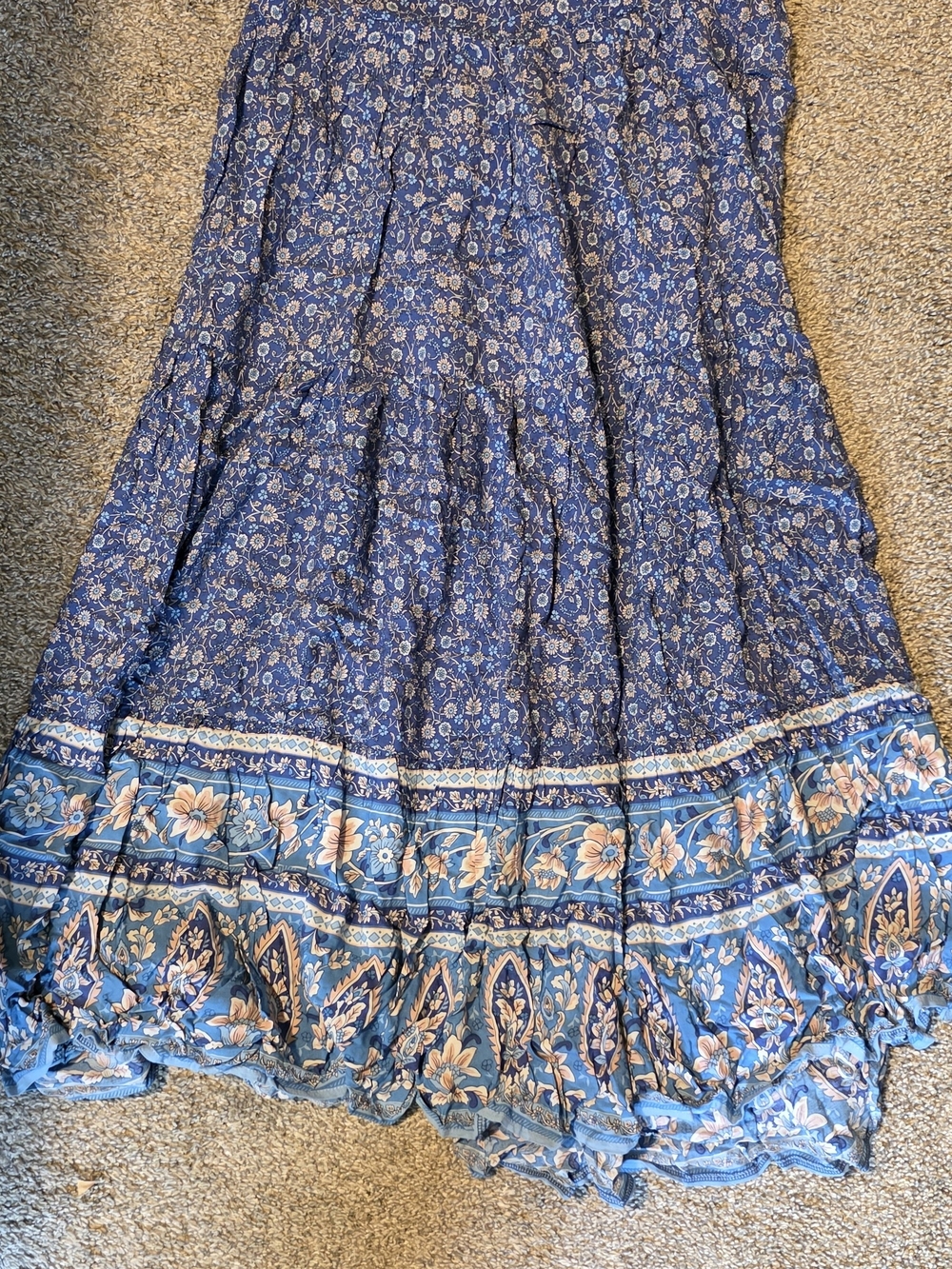 Bohemian Floral Tiered Maxi Skirt - Blue